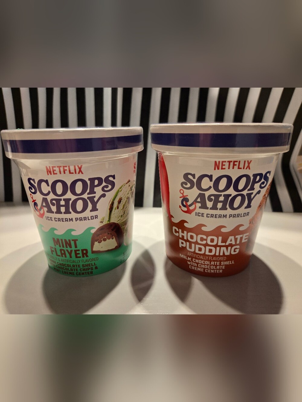NIB Stranger Things Scoops Ahoy Chocolate Pudding & Mint Layer Ice Cream Pints